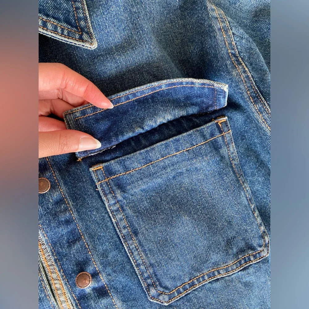 Zara set Long front Slit Denim High waist Skirt & Jacket Indigo Dark Blue S NWT - Picture 12 of 16